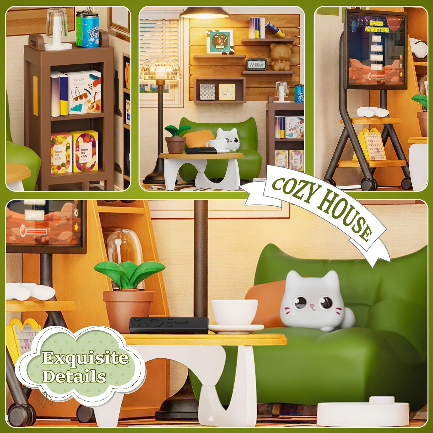DIY Miniature Living Room Dollhouse Kit with LED, Suitable for Display Mini Figures, Make It Miniature, Mini Dollhouse Kit for Adults, Teens, and Beginners to Build, Gift for Friends and Hobbies