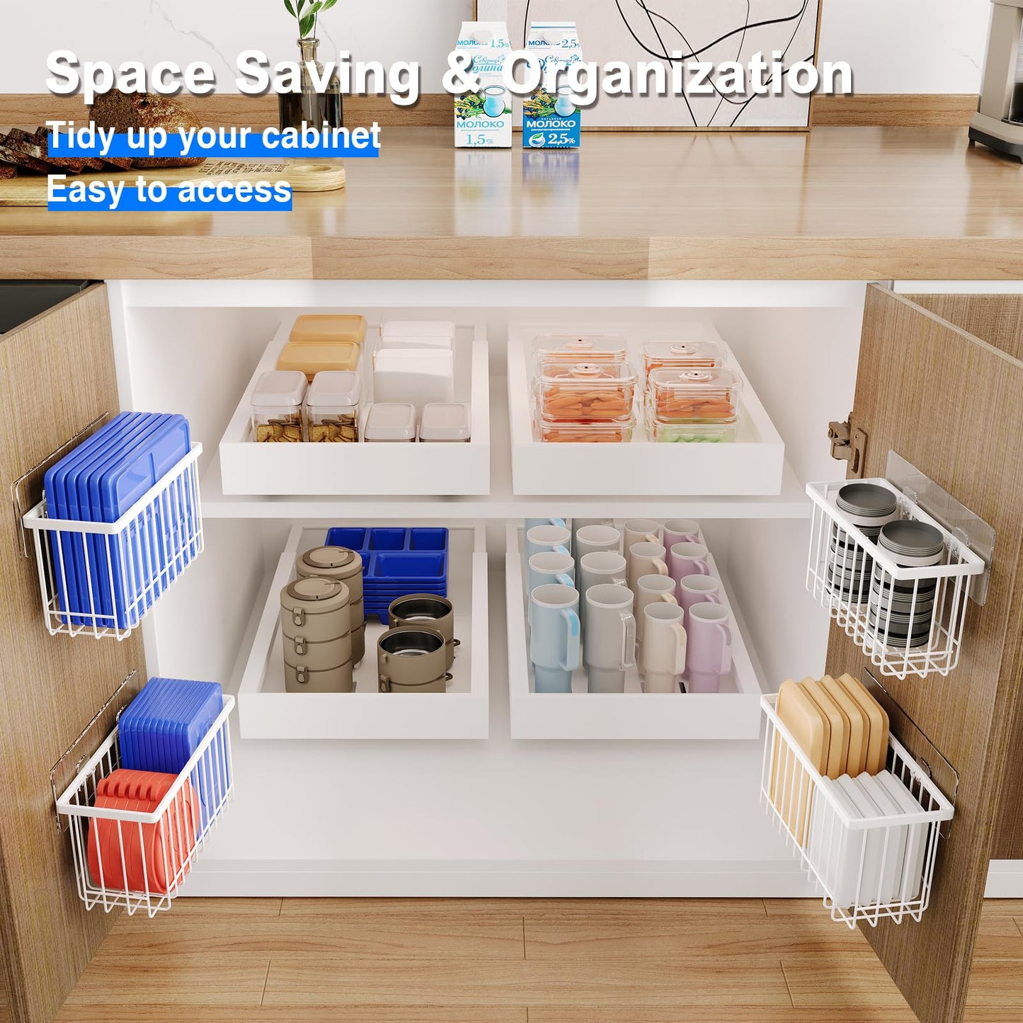 MUSTORN 3 Pack Adhesive Cabinet Door Organizer, Lid Organizers Inside Cabinet Food Container/Tumbler Lid Organizer and Storage Cup Lids Holder for Kitchen & Bathroom Wall Mounted(White)