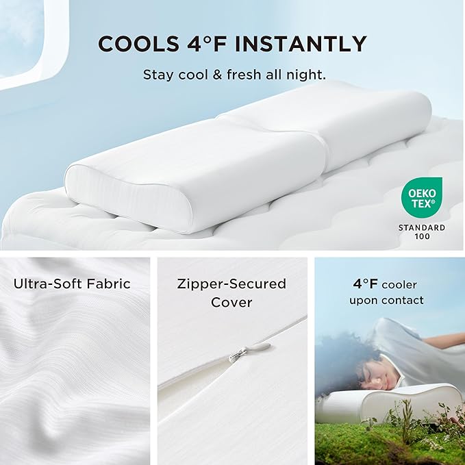 Bedsure Pillow for Neck Pain Relief - Ergonomic Odorless Memory Foam Cervical Contour Neck Support Orthopedic Pillow for Side, Back, Stomach Sleeper