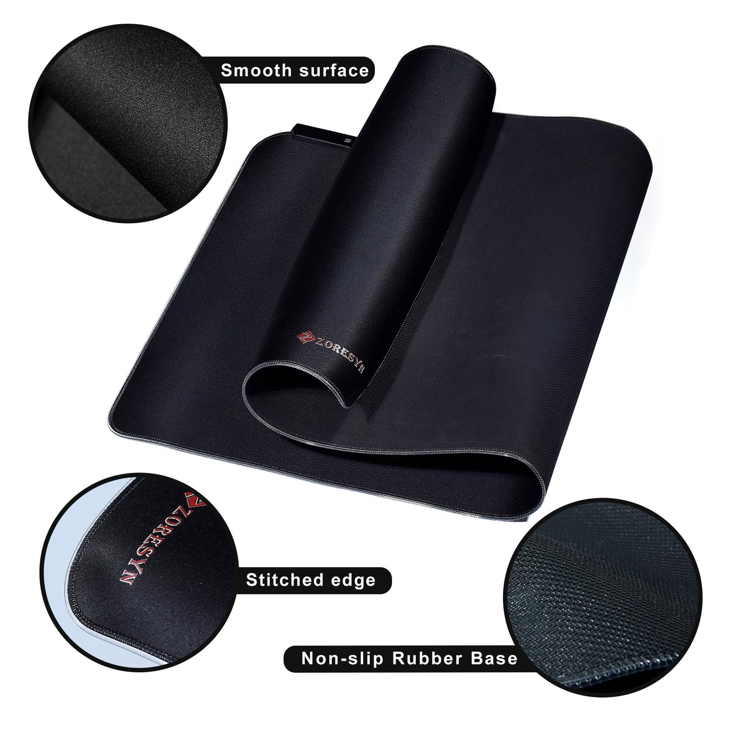 ZORESYN Large RGB Gaming Mouse Pad, 47.2x19.7 Inch Extended LED Mousepad with 9 Lighting Modes, Non-Slip Rubber Base, Smooth Surface, USB-C Powered, for PC Laptop Computer Gamer - Black