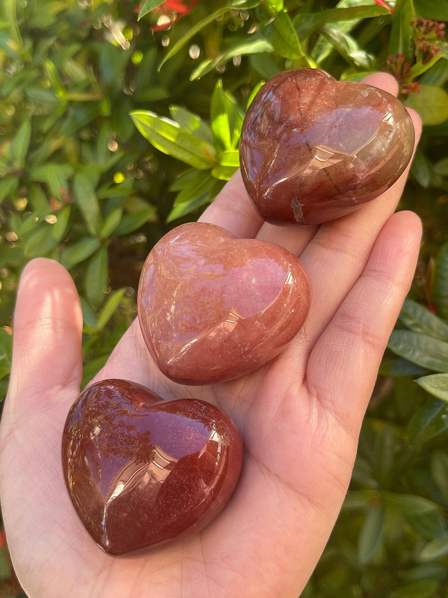 Strawberry Quartz Gemstone Hearts, Polished Strawberry Quartz Puffy Hearts, Strawberry Quartz Crystal Palm Stone, Strawberry Quartz Healing Crystal Hearts (1 Heart)
