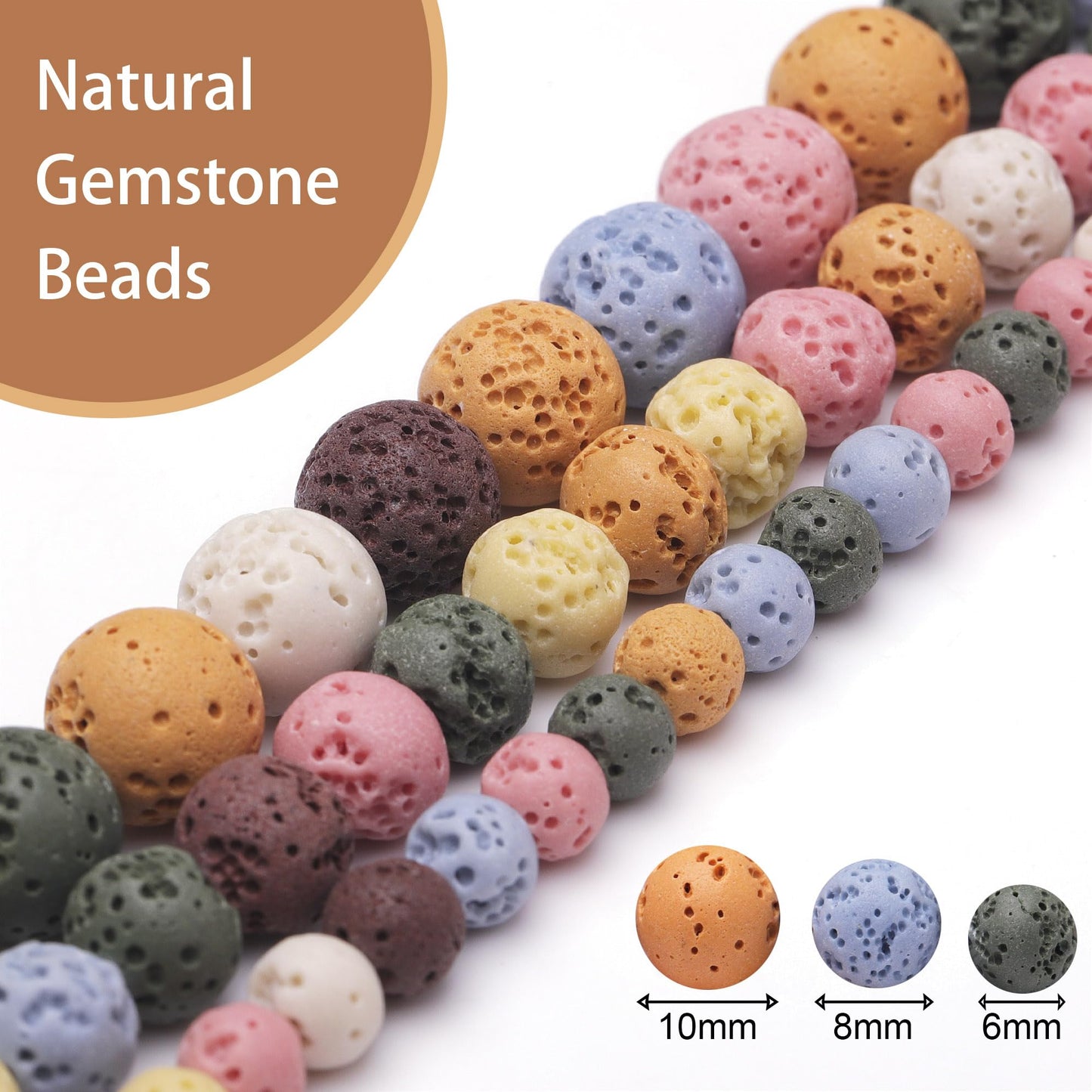 Chicager Natural Stone Beads for Jewelry Making,8mm Colorful Lava Polished Smooth Round Gemstone Beads for Bracelet Necklace 15 Inch