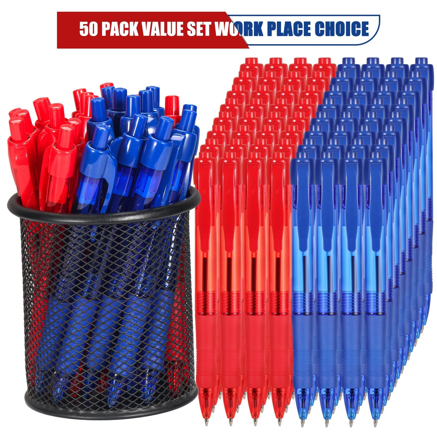 deegtran Pens Bulk, 50 Pack No Bleed Blue & Red Ink Click Pens with Soft Grip, Wholesale Retractable Ballpoint Pens for Office School, Medium Point Smooth 1.0MM