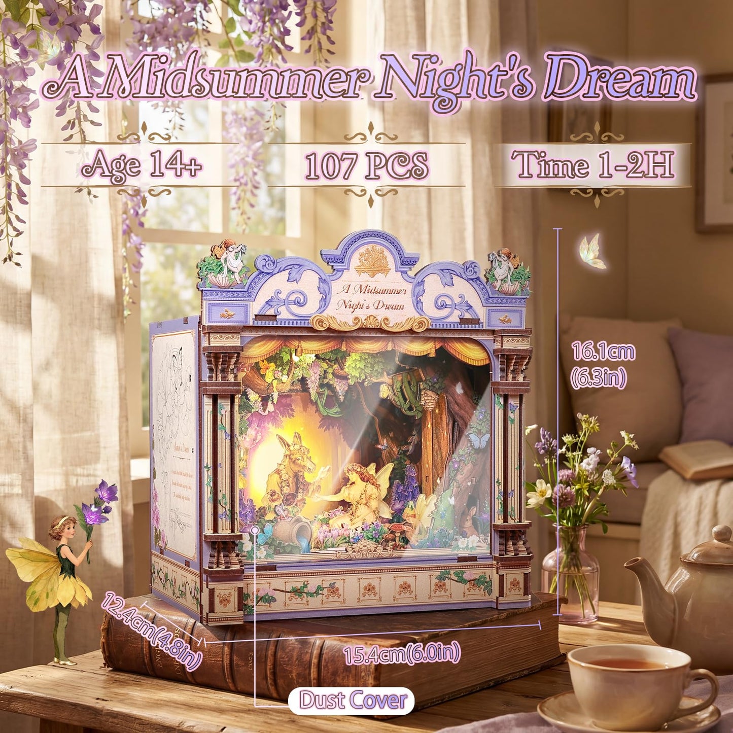 CUTEBEE DIY Miniature House Kit, 3D Wooden Puzzle for Adults, Book Nook Shelf Insert, Shakespeare Literary Gift, Enchanted Forest Miniature Theater Desktop Decor (A Midsummer Night's Dream)