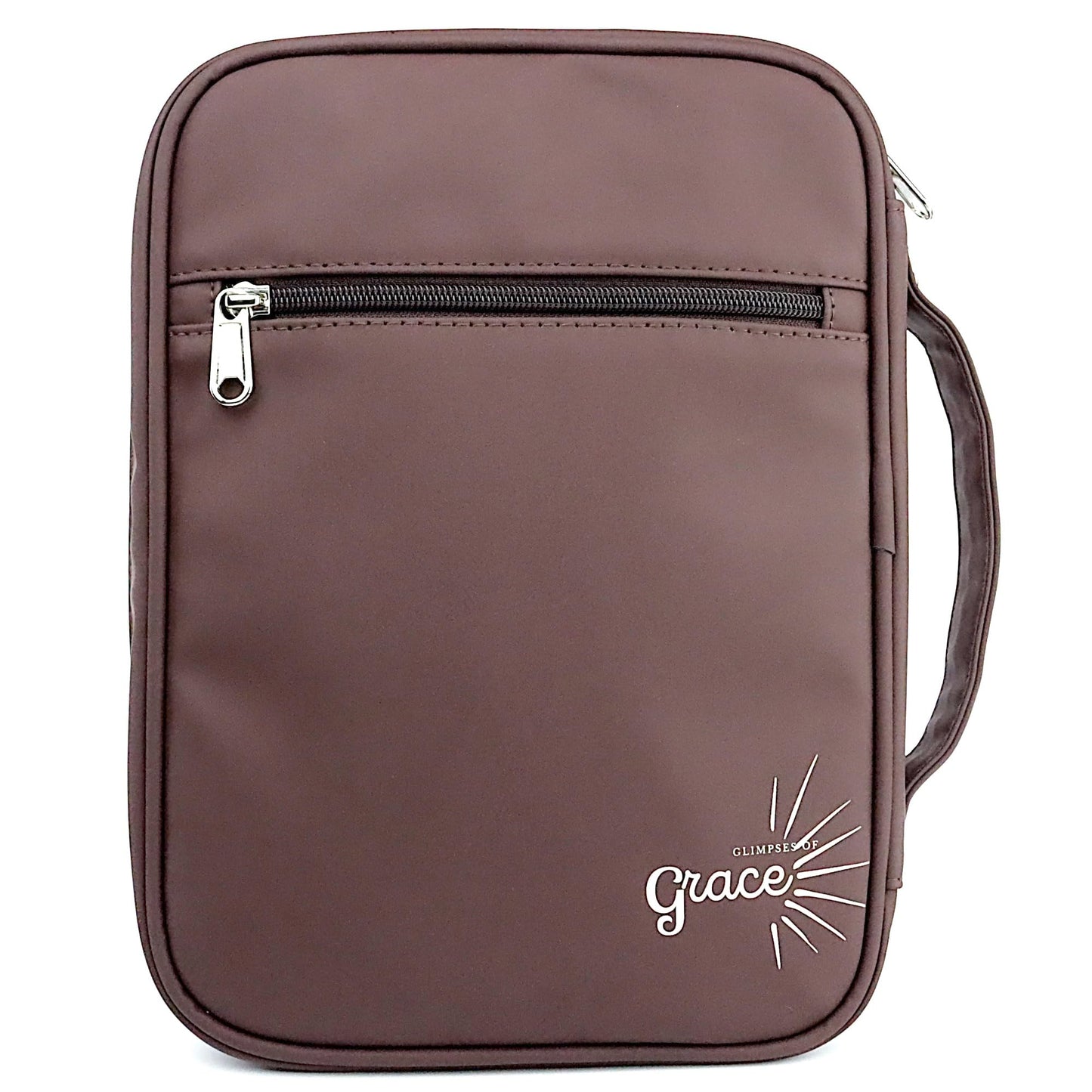 Bible Cover Dark Brown Vegan Leather with Scripture Verse Durable Bible Case with Elastic Page Holders Zipper Pocket Multiple Storage Options for Pens Notepad