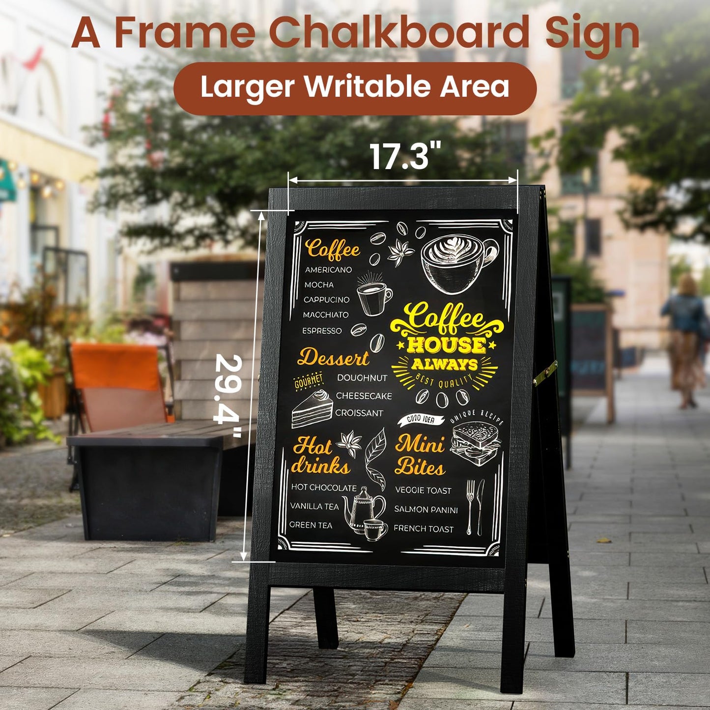 Chezerra A Frame Chalkboard Sign, 40"x20" Extra Large Sidewalk Chalk Board, Wooden Standing ChalkBoards Set with Markers, Double-Sided Magnetic Blackboard for Cafés, Weddings, Party Guide, Black