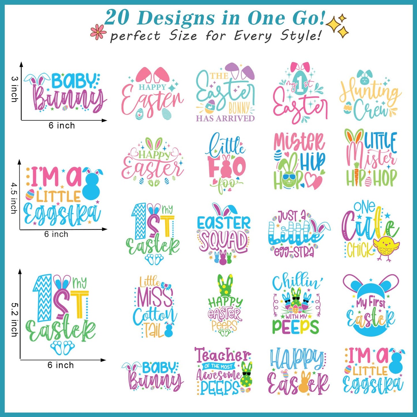 20 Sheets Baby First Easter Iron on Transfers - Cute DTF Transfer Ready to Press Onesie Decorating Kit Making Heat Patches Stickers for Bibs DIY Crafts T-Shirt Clothing