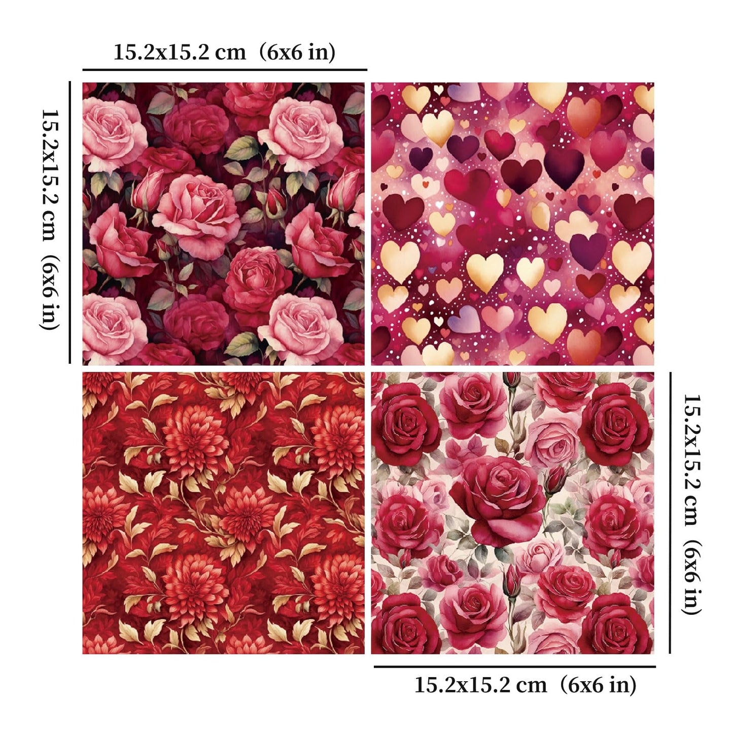 Heart & Rose Scrapbook Paper 6x6, 48 Sheets /12 Designs Romantic Heart Pattern Scrapbook Paper, Single-Sided Craft Paper for Valentines Craft Supplies Card Making Scrapbook