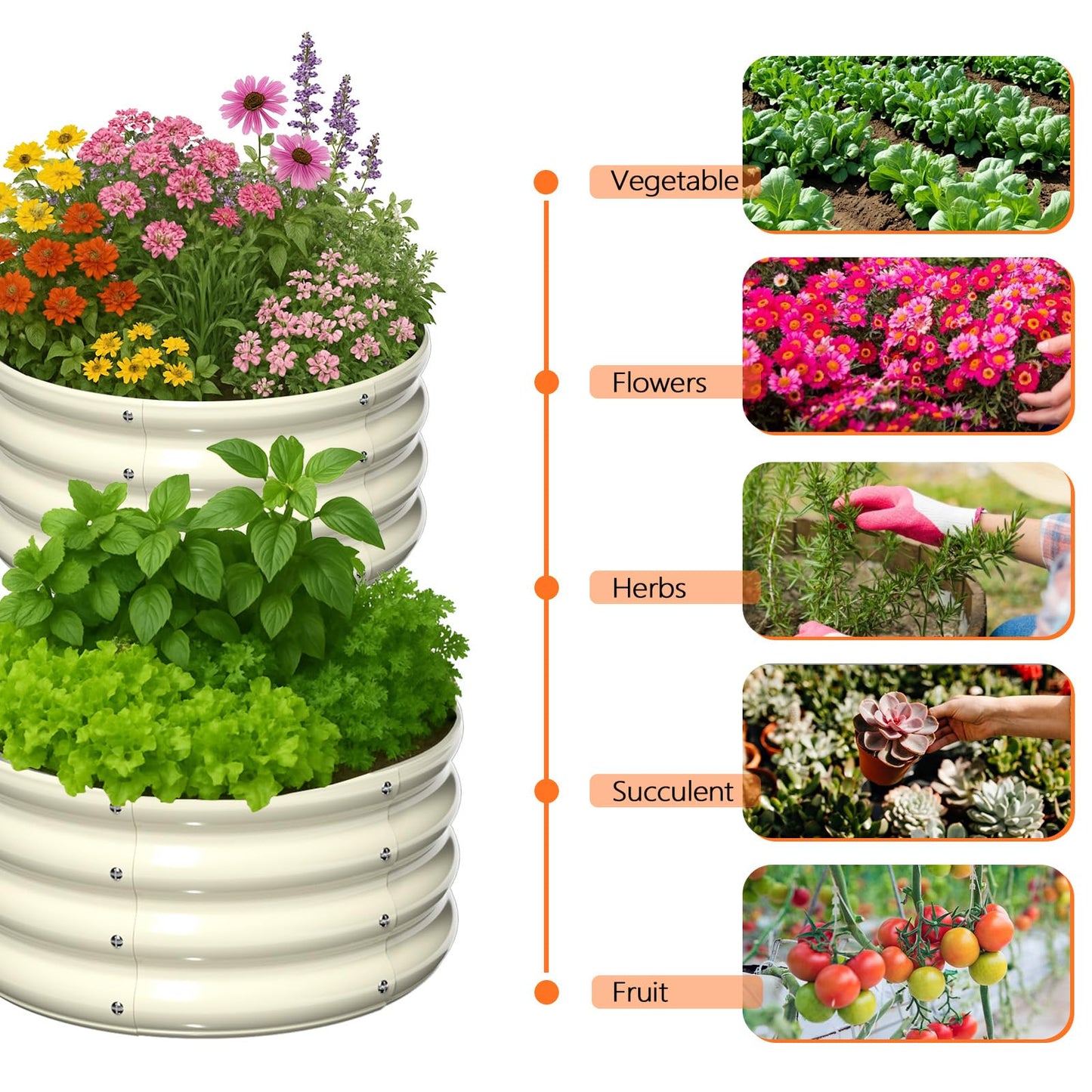 VINGLI 2 PCS Galvanized Raised Garden Beds Outdoor, 2x2x1ft Round Raised Planter Boxes Outdoor, Metal Raised Garden Bed for Vegetables (White)