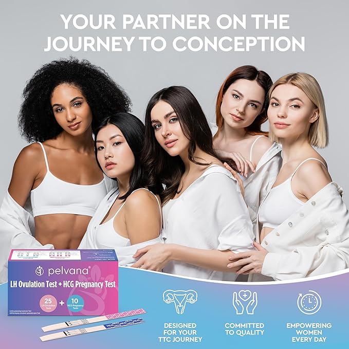 Pelvana 35 Ovulation and Pregnancy Test Strips Combo Kit - 25 LH Ovulation Test Strips + 10 HCG Pregnancy Tests - Identify Your Peak Fertility Days - Ideal for Women Trying to Get Pregnant Naturally