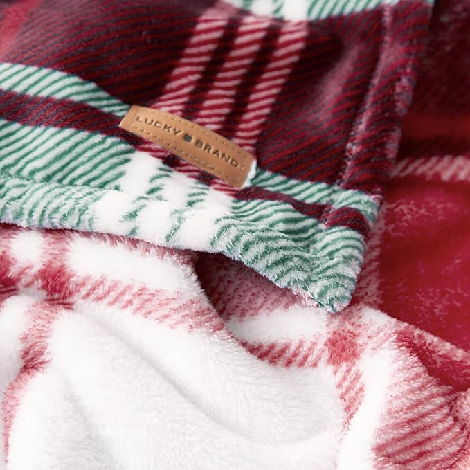 Lucky Brand Plush Winter Red Plaid 50"X70" Soft Throw Blanket - Luxurious Microfiber Plush Blanket for Ultimate Comfort and Cozy Warmth