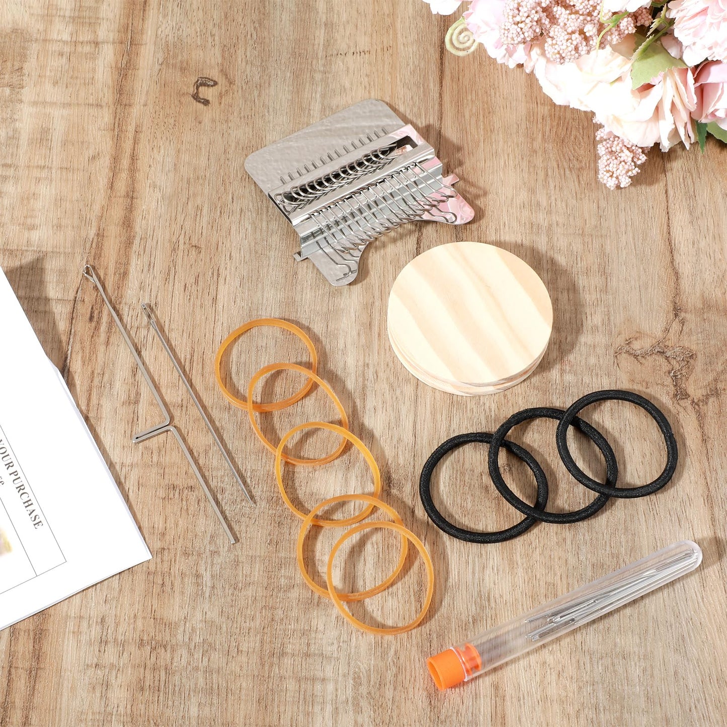Mini Loom Machine Kit, Wooden Weaving Tool with Stainless Steel Needles, Loom Type Weave Tool for Beginners Quickly Mending Jeans Mending Socks Clothes