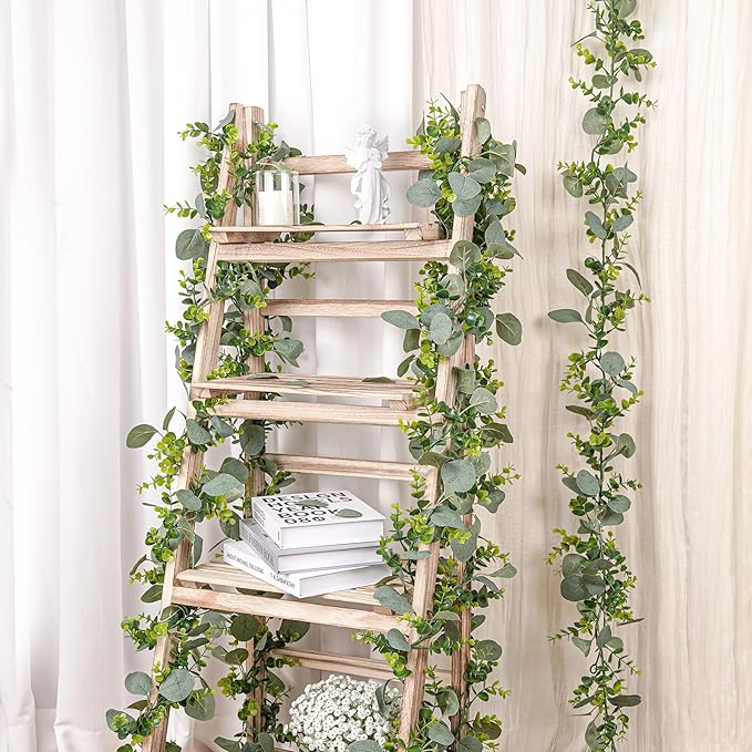 BonBloom's 4 Pack Artificial Eucalyptus Garland, 5.9ft Faux Silver Dollar Eucalyptus Greenery Garland Vines Fake Spring Garlands for Centerpieces Table Wedding Backdrop Arch Wall Party Mantle Decor
