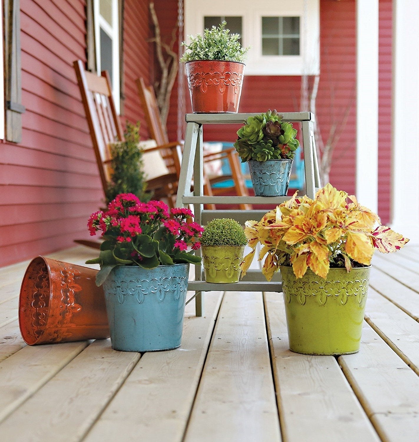 Robert Allen MPT01642 Fluer De Lis Series Metal Planter Flower Pot, 10, 8", Surf Blue