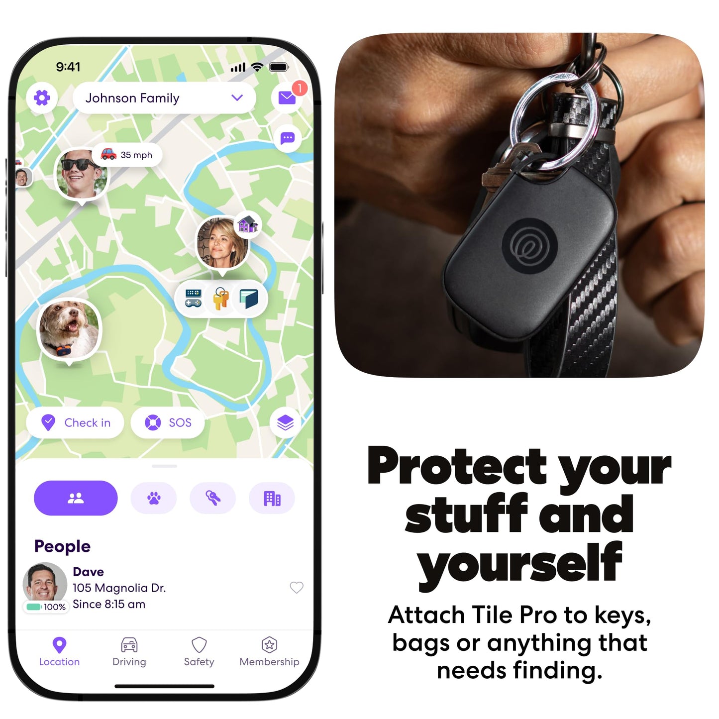 Life360 Tile Pro - Powerful Bluetooth Tracker, Key Finder and Item Locator for Keys, Bags and More. Both iOS and Android Compatible. Phone Finder. 1-Pack (Black)