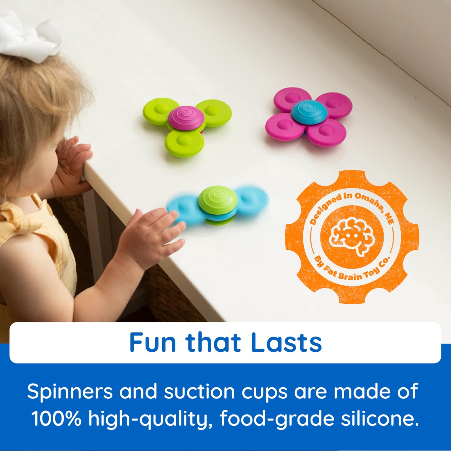 Fat Brain Toys Whirly Squigz, Silicone Spinners and Suction Toys for Kids 10 Months and Up