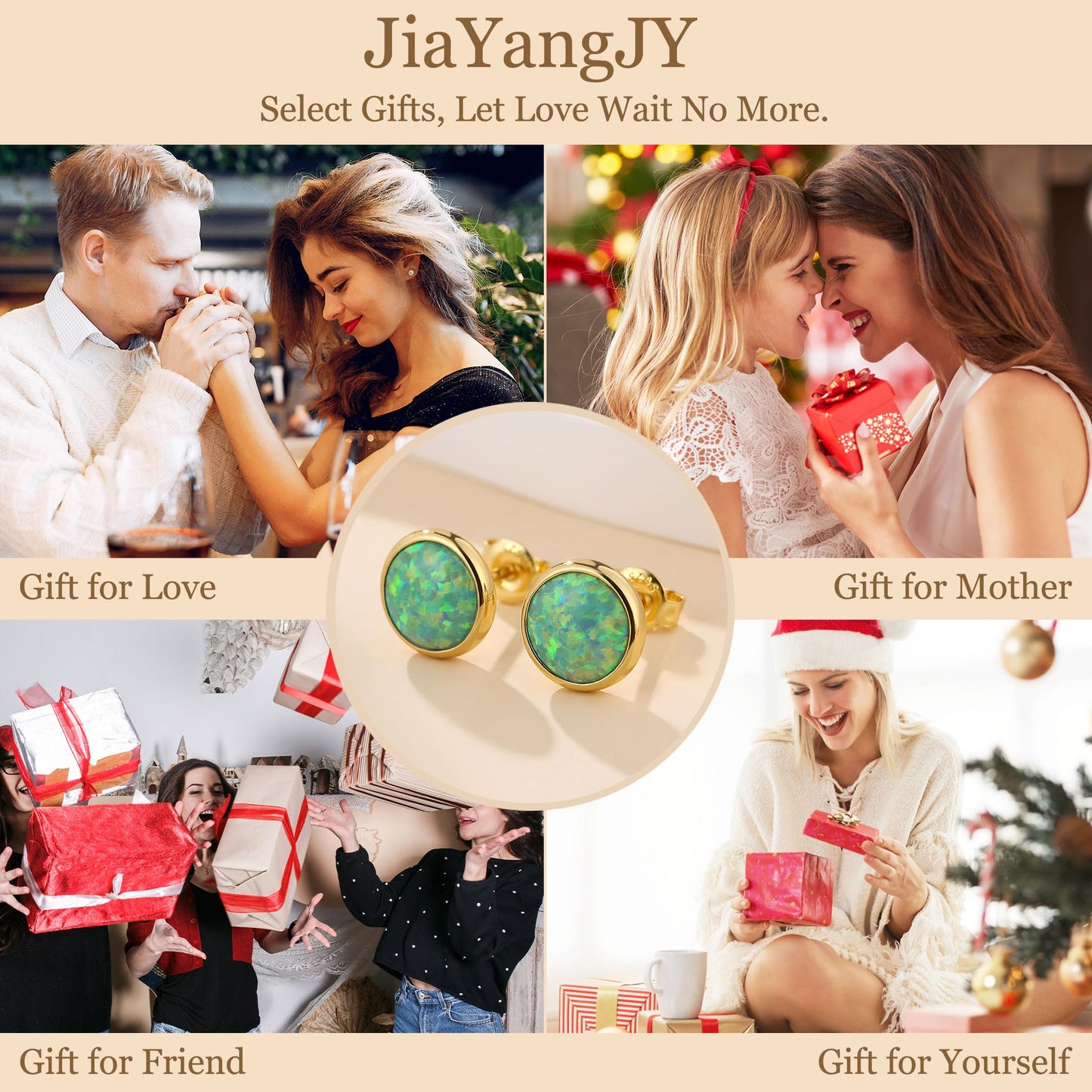 JiayangJY Silver Green Fire Opal Stud Earrings for Women 18K Yellow Gold Plated Sterling Silver Round Shape 7mm Opal Earrings with Push Back