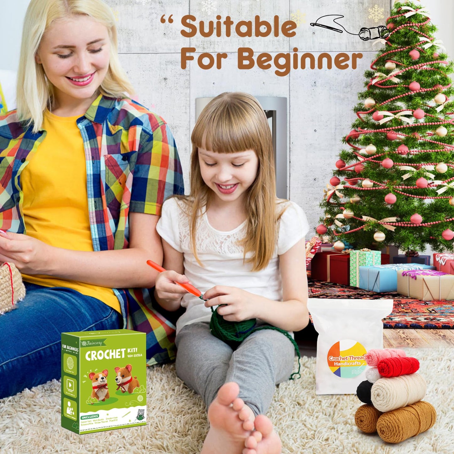 Faircosy Animal Crochet Kit for Beginners: Includes Complete Tools Ample Yarn Step by Step Videos for Teens Adults - Perfect Amigurumi Kit for Indoor Entertainment & Long Journeys