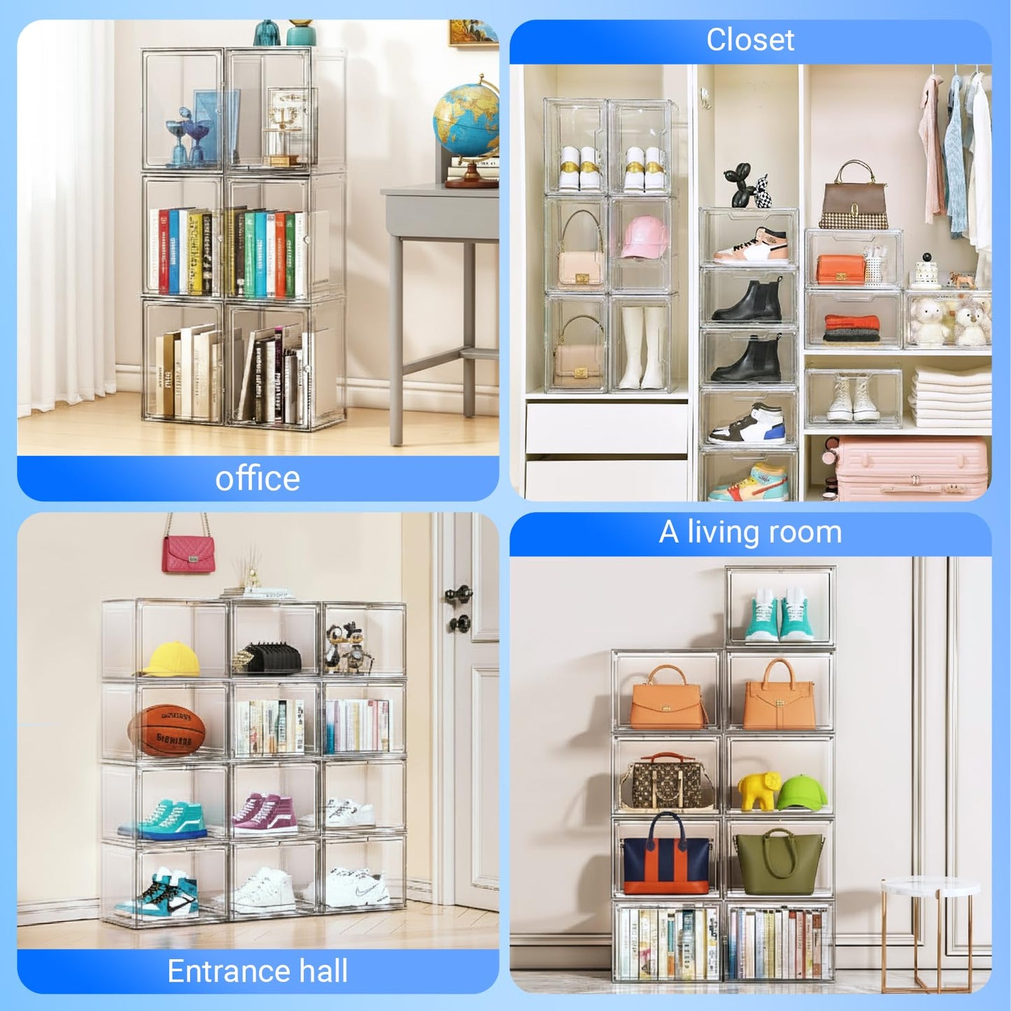 Hinleemly 2 Pack Purse Organizer for Closet,Acrylic Display Box for Handbag Organizer,Multi-Layered Storage Box Handbag Storage with Magnetic Doors Suitable for Collectible Handbags Knapsack