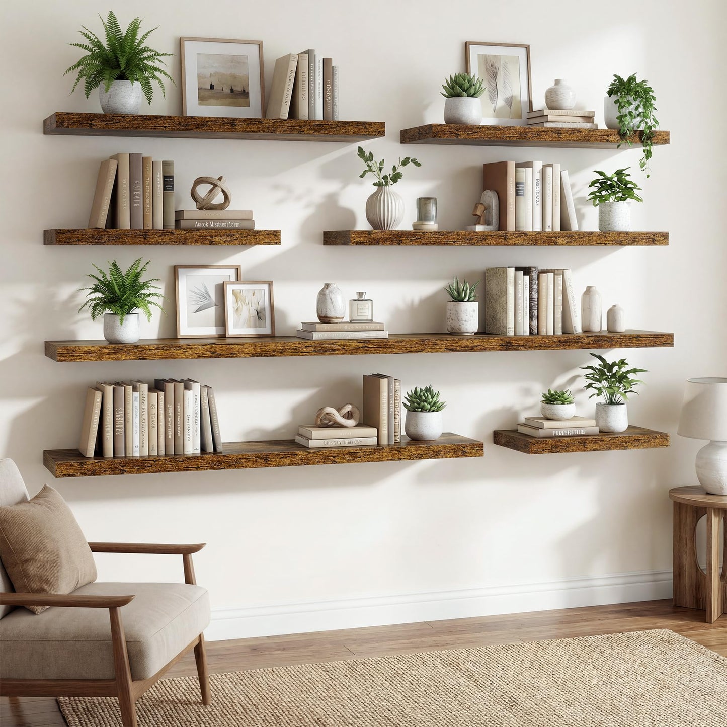 24 Inch Floating Shelves for Wall Decor,9.3" Deep Floating Shelf Wall Book Shelves,Large Display Storage Shelf,Wall Mounted Shelves with Invisible Bracket for Living Room,Bedroom,Bathroom,Rustic Brown