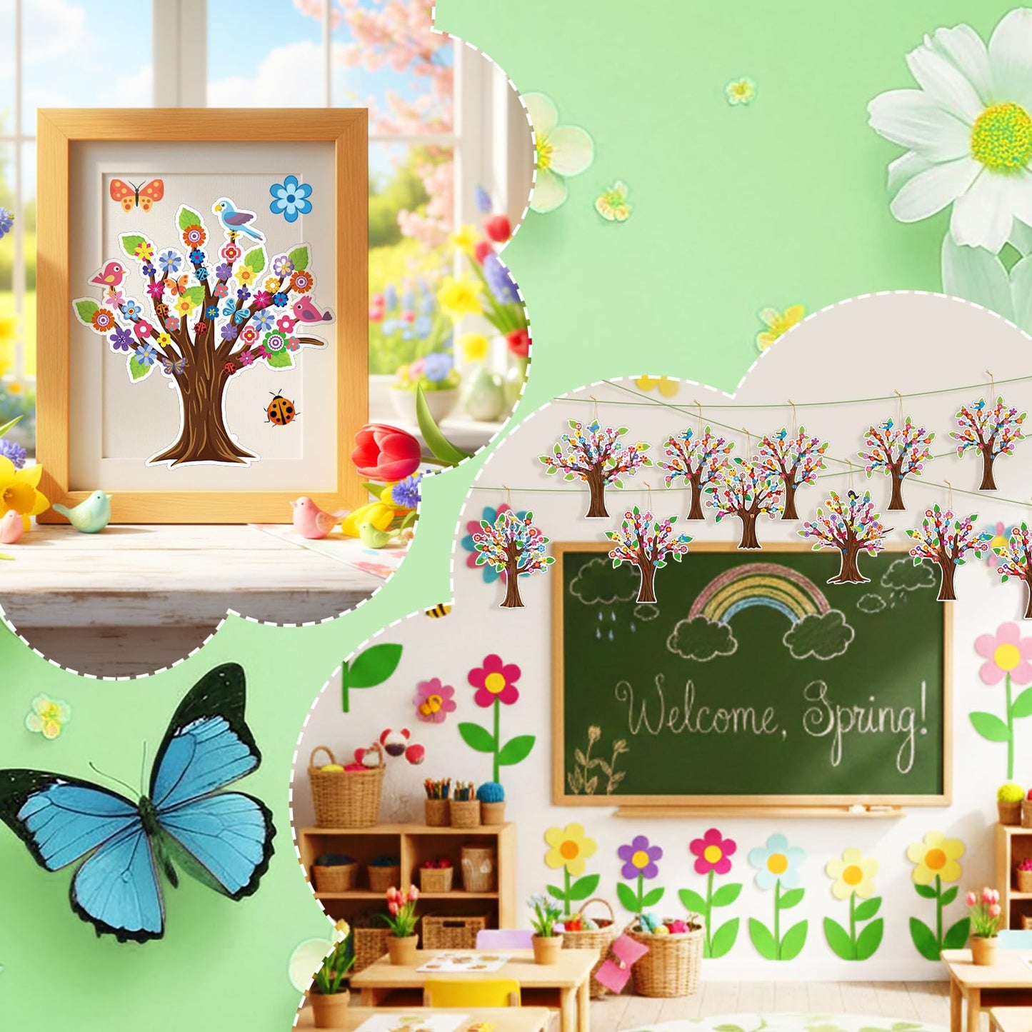 Watersay 48 Sets Spring Tree Craft Kits for Kids Bird Butterfly DIY Tree Spring Art Craft Ornaments for Preschool Home Easter Party Art Activities Decoration