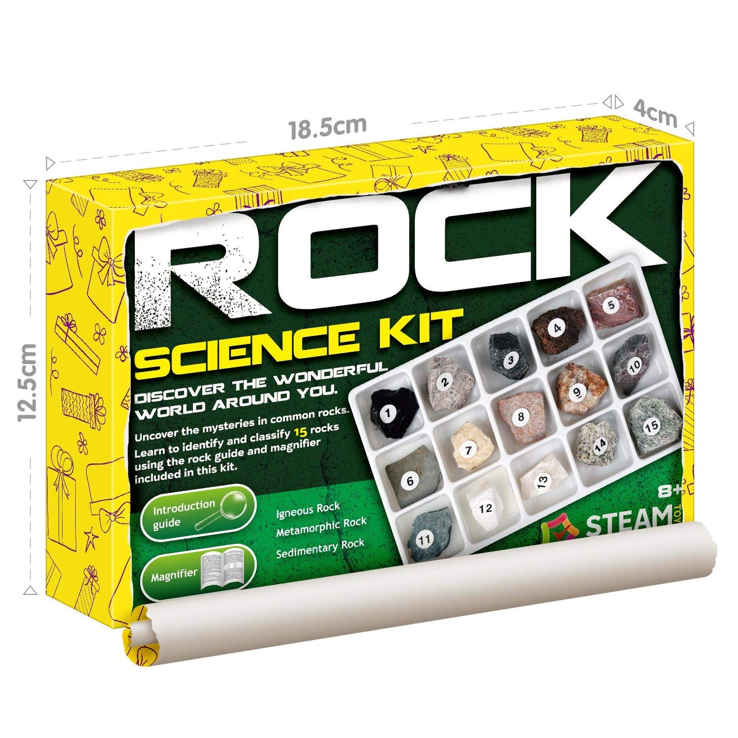 Rock & Stone Collection 15 PCS with Collector Box, STEM Toy Science Kit Geology Mineral Specimens Gift Presents for Kid Geologists