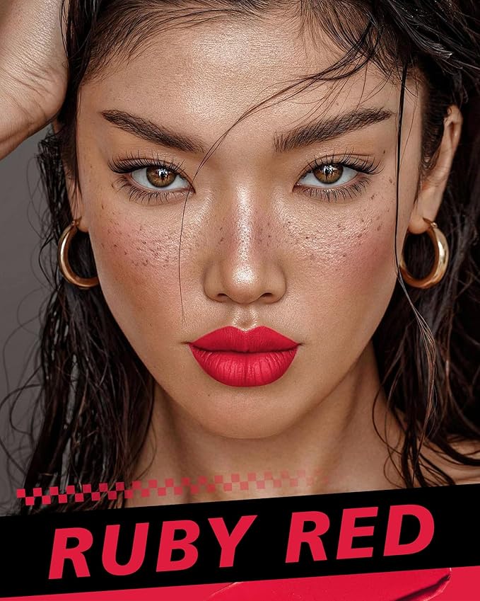 Red Lipstick Long Lasting, Matte Liquid Lipsticks for Women Non Transfer Smudgeproof Smooth and Easy to Appy Cruelty Free Lip Color, M48 Ruby Red