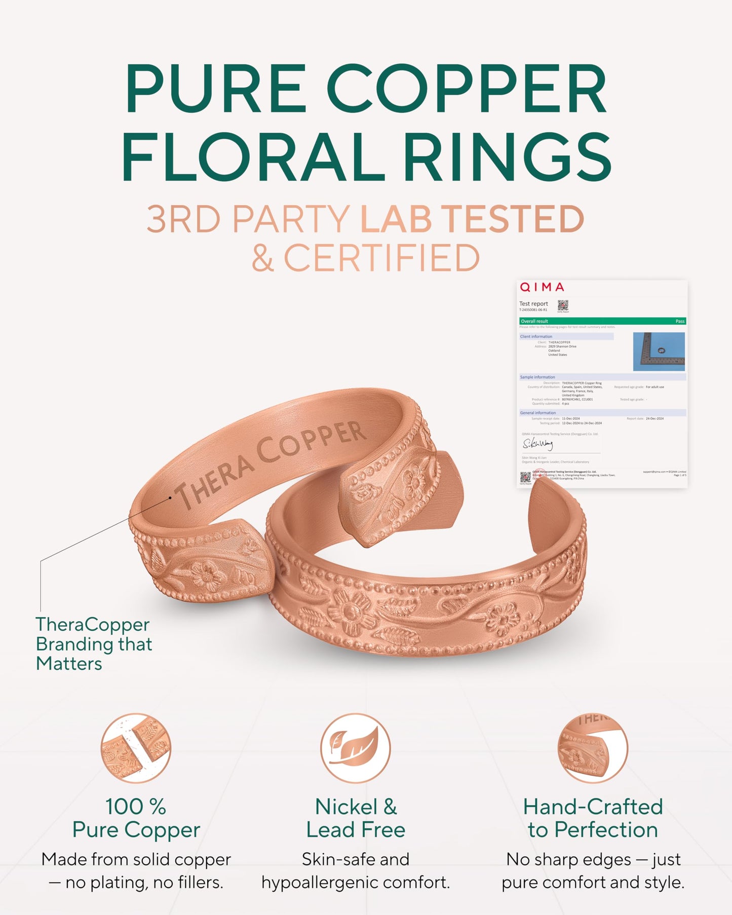 TheraCopper Pure Copper Rings for Women & Men (2-Pack) — 100% Pure Copper Ring — Raw, Solid & Uncoated Authentic Handmade Open-End Adjustable Ayurvedic Jewelry Rings (6mm Domed)
