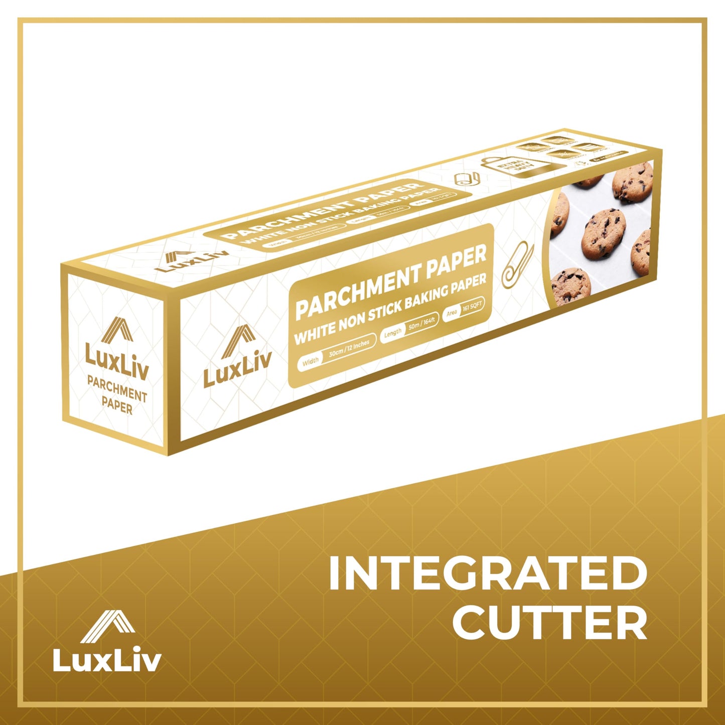 LuxLiv® 12 in x 164 ft White Parchment Paper Roll for Baking – Non-Stick Greaseproof Baking Paper, Cooking & Air Fryer Paper, Sourdough Bread Baking Supplies, Extra-Thick & Easy-Tear Roll