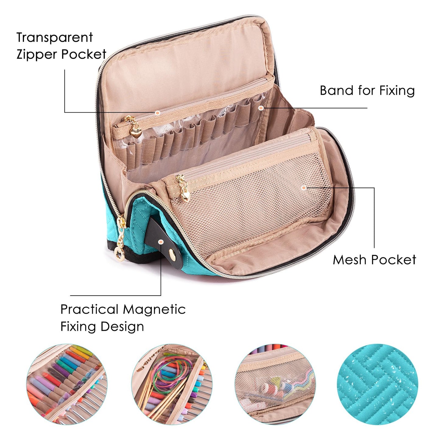 MYBAGZING Crochet Hook Case with 14 Size Crochet Hooks Set 2mm(B)-10mm(N) Ergonomic Crochet Hooks with Crochet Case Stand Up - Crochet Hook Organize for Crochet Lovers, Crochet Kit for Beginners