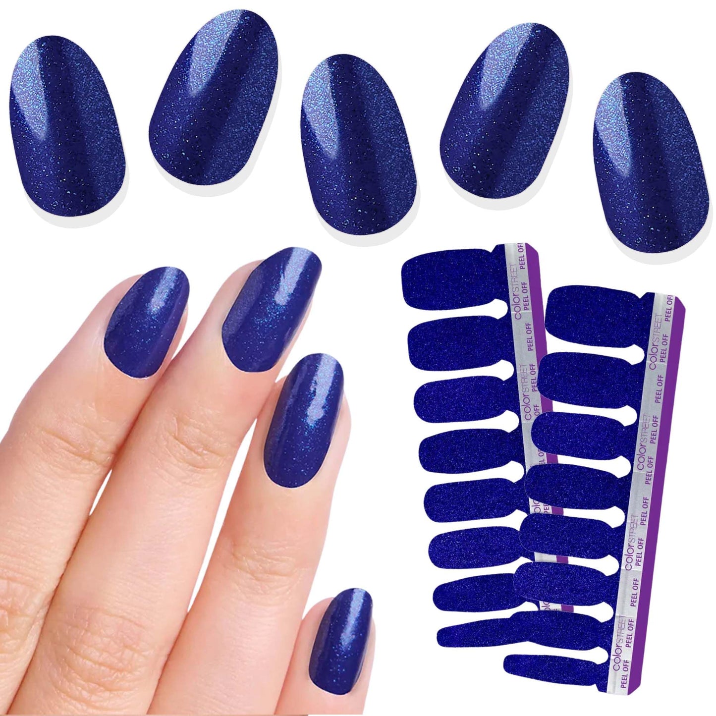 Color Street Punk Phase Nail Strips - Shimmery Navy Blue with Attitude - Shimmer Finish - “It’s Not a Phase” - 16 Double-Ended Nail Polish Strips