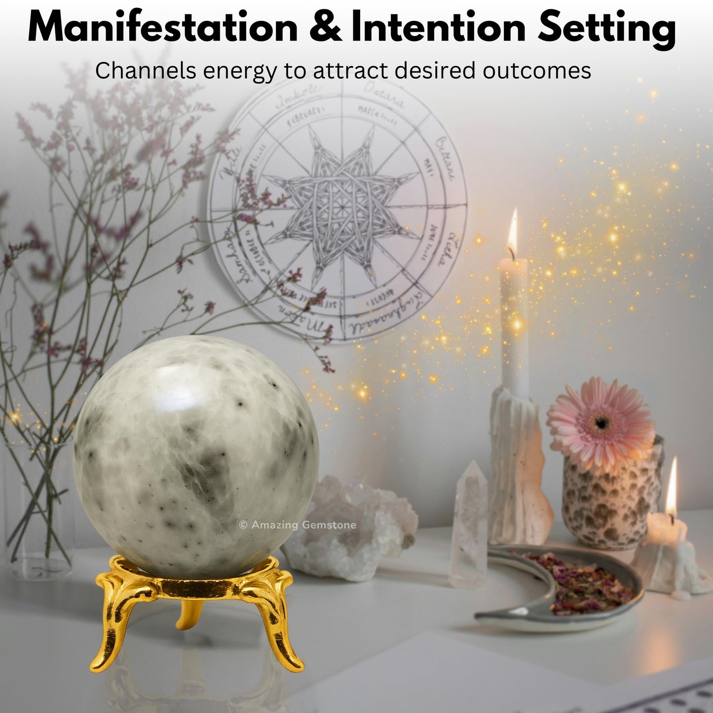 Amazing Gemstone Hackmanite Crystal Ball with Stand - 2 Inches Crystal Sphere Meditation Balls for Witchcraft and Decorative Balls