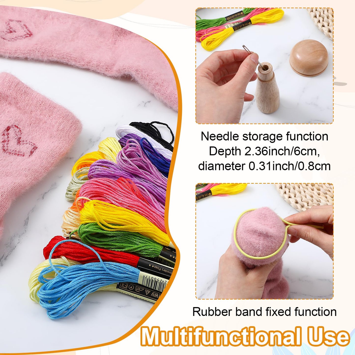 Mini Darning Mushroom for Socks Darner Kit Include 14 Hooks Small Weaving Darning Loom 12 Large Eye Needles 50 Colors Thread for DIY Handicrafts Home Sewing Care Weaving Repair Tool