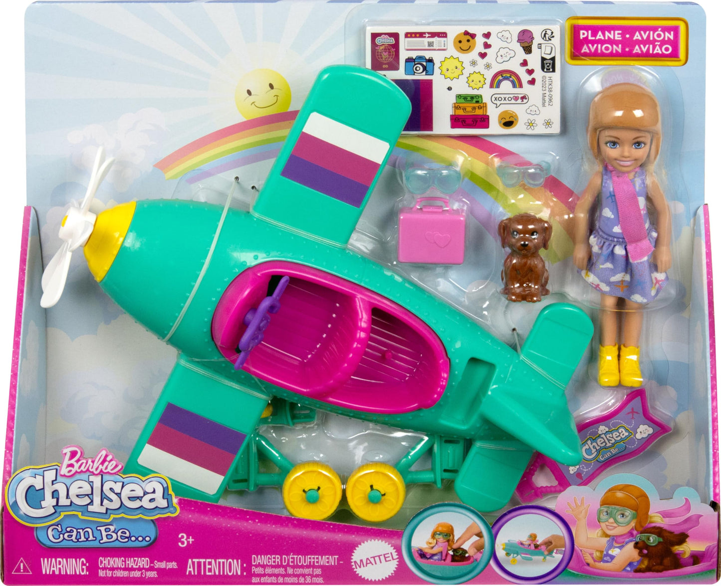 Barbie Chelsea Can Be Doll & Plane Playset, 2-Seater Aircraft with Spinning Daisy Propellor & 7 Accessories, Includes Pet Puppy & Stickers