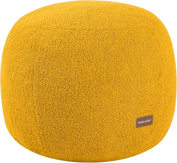 MeMoreCool Stuffed Round Pouf Ottoman Foot Rest, Floor Pouf Foot Stool with Soft Foam Chunk Filling, Small Round Ottoman Footstool Circle Footrest for Living Room, Yellow
