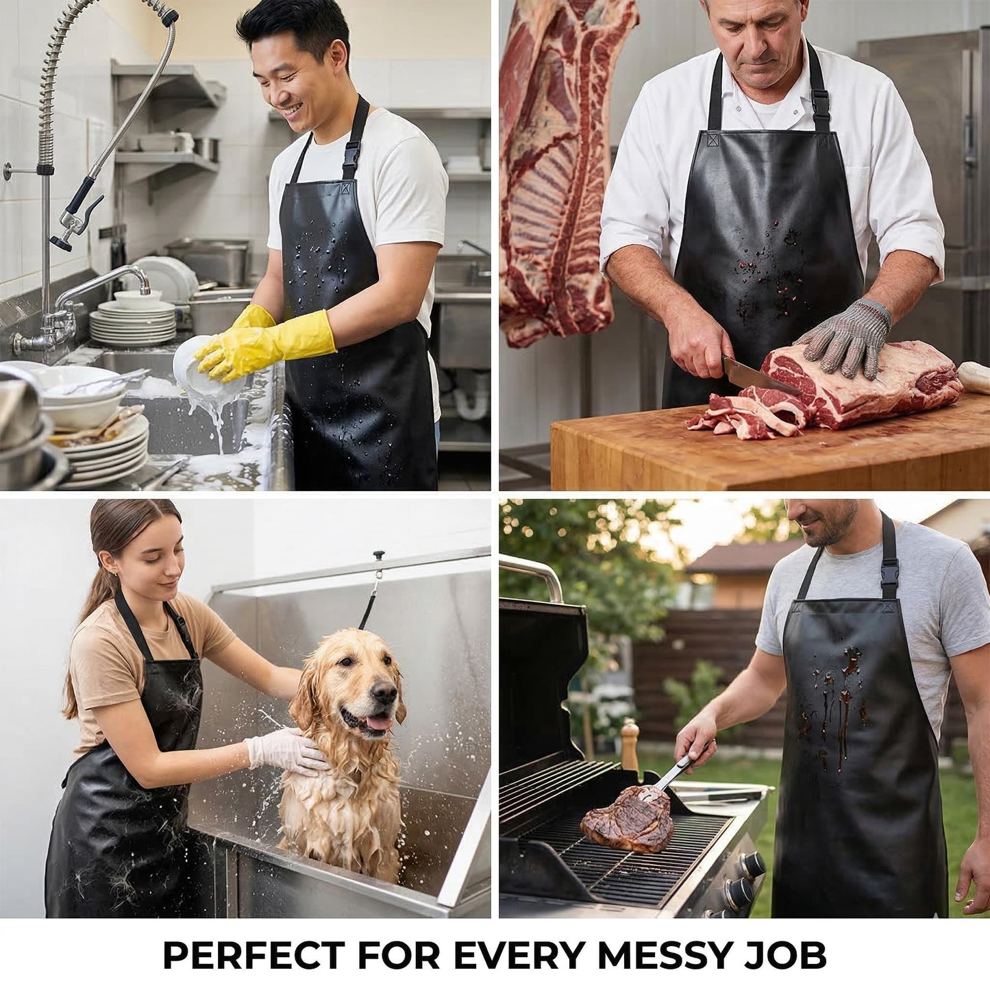 Homsolver 2 Pack Waterproof Rubber Aprons, Heavy Duty Butcher for Men, Chemical Resistant Vinyl Apron, 39" Lightweight Adjustable Plastic Aprons for Dishwashing