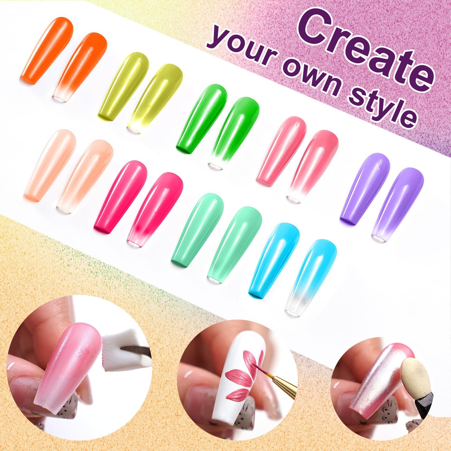 U-Shinein Gradient Painting Gel, 9 Neon Colors Ombre Gel Nail Polish Light Rainbow Hot Pink Blue Green for Pigment Pat Nails Aura Nails, French Manicure DIY Nail Art Rainbow Candy Set