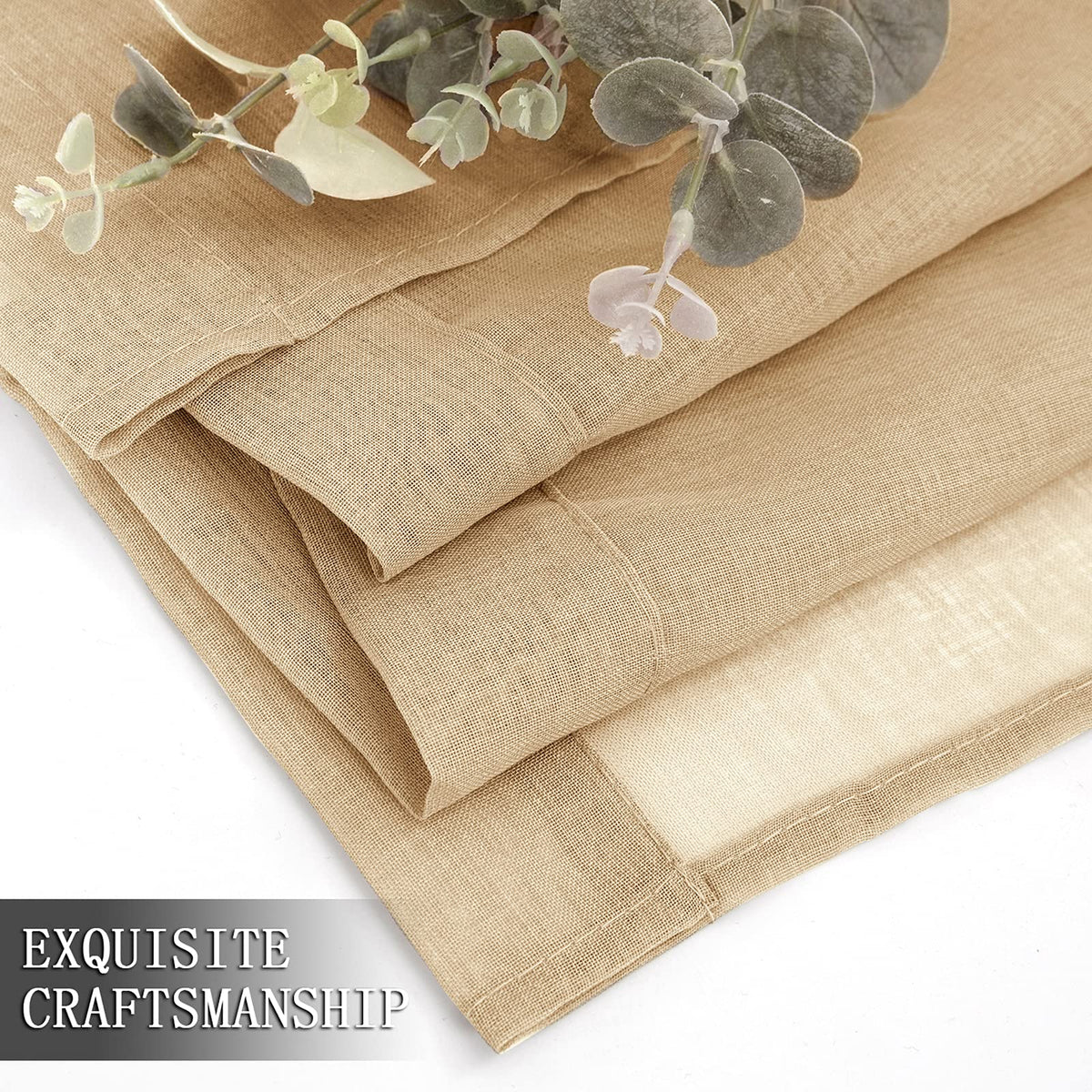 Short Sheer Curtain Linen Textured Living Room Curtains Sheer Light Filtering Rod Pocket Voile Curtain for Bedroom