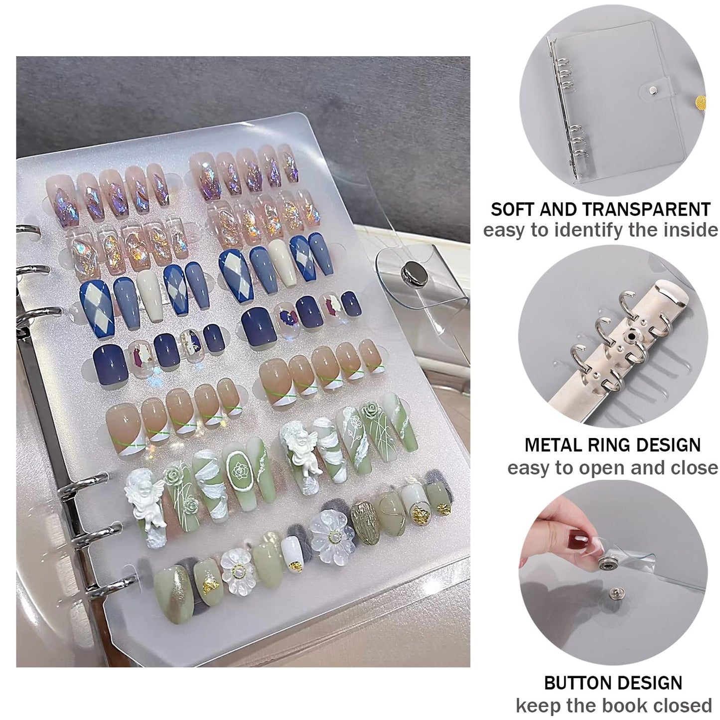 GUXACU Press On Nail Organizer 10 PCS Clear Empty Press On Nail Storage Press On Nail Packaging for Fake Nail Storage Nail Display Book Nail Salon Press On Nail Supplies Organizer with Nail Tape