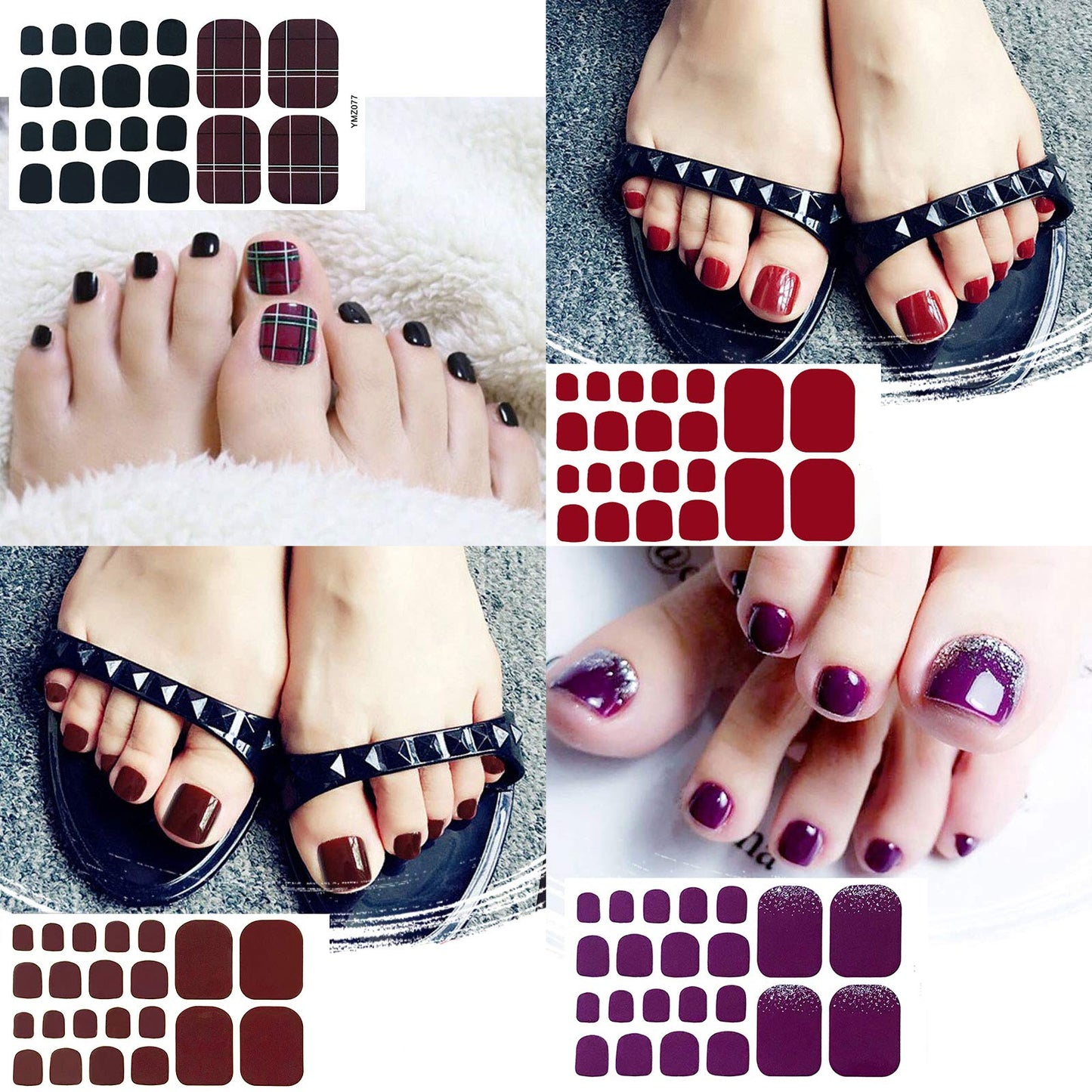 SILPECWEE 20 Sheets Toe Nail Stickers Full Nail Wraps for Women Solid Color Stick on Toenail Polish Strips Self-Adhesive Toe Stickers Polish Gel Nail Strips for Nail Art with 1pc Nail File