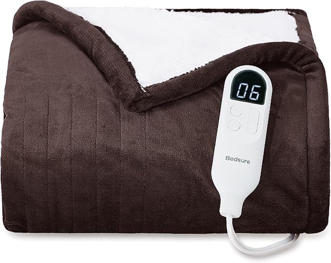Bedsure Heated Blanket Electric Throw - Soft Flannel Electric Blanket, Heated Throw with 4 Time Settings & 6 Heat Settings, Warm Gift for Grandma (50x60 inches, Brown)
