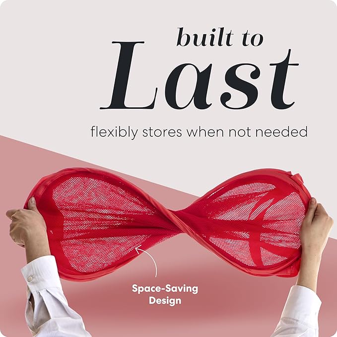 Handy Laundry Collapsible Mesh Pop Up Hamper with Wide Opening and Side Pocket - Breathable, Sturdy, Foldable, and Space-Saving Design for Clothes and Storage (Red)