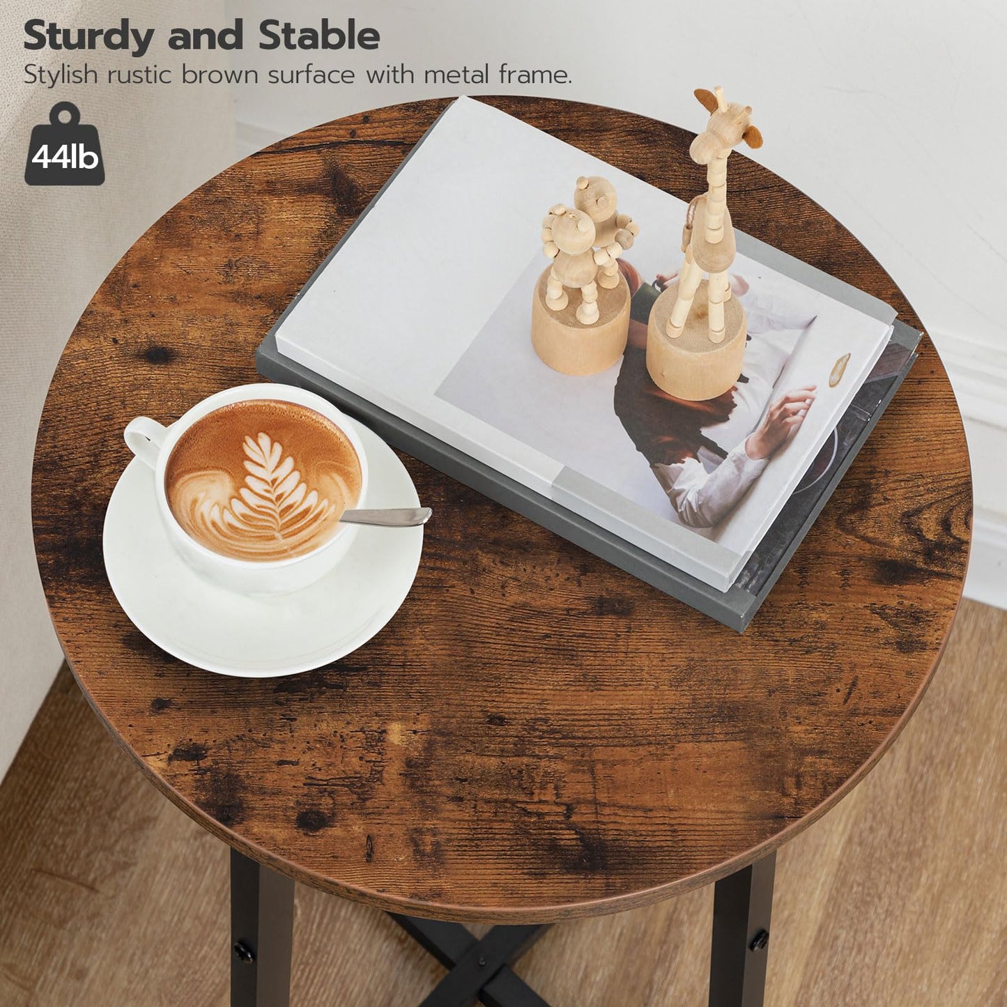 HOOBRO Side Table, Round End Accent Table with Sturdy Metal Frame, 15.7" Round Nightstand, for Living Room, Bedroom, Balcony, Office, Rustic Brown BF95BZ01