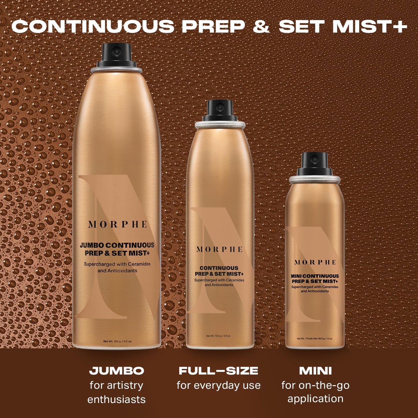 Morphe Mini Continuous Prep & Set Setting Spray - Travel Size Setting Spray for Makeup - Micro-Fine Face Mist Enriched with Ceramides to Help Hydrate, Nourish & Strengthen Skin Barrier (1.3 oz)
