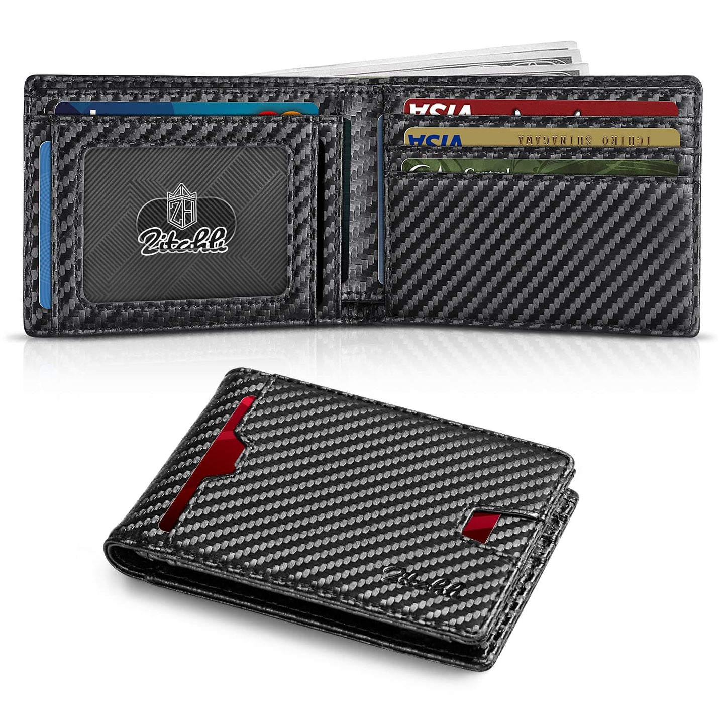 Zitahli Mens-Wallet-Slim-Leather-RFID Blocking Wallet for Men Minimalist Bifold Credit Card Holder with Gift Box