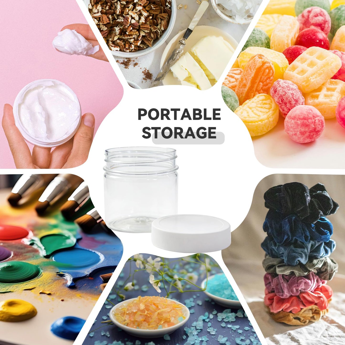 novelinks 8 oz Clear Plastic Jars with Airtight Lids, 8oz PET Plastic Containers, Refillable Storage Slime Containers & Small Spice Jars for Kitchen Organization (White, 24 Pack)
