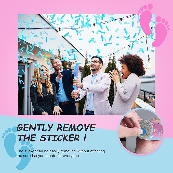 POPUPARTY 2 Pack Gender Reveal Confetti Cannon | 1 Pink & 1 Blue - Biodegradable Confetti Party Supplies Poppers, Ideal for Baby Boy or Girl Gender Reveal Decoration