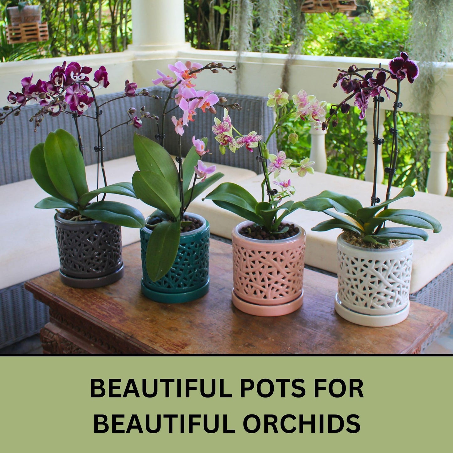 DESQUIGGLE Set of 4 Large Ceramic Orchid Pots with Holes