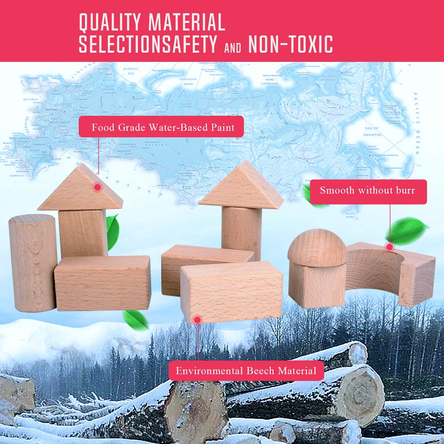 Migargle Wooden Building Blocks Set, 80-Pcs Preschool Stacking Construction Educational Toys for Kids Ages 3+