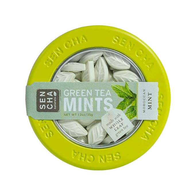 SEN CHA Naturals Green Tea Mints, Sugar-Free Breath Mints, Made With Organic Japanese Matcha Green Tea, Gluten-Free, Sugar-Free, Vegan & Keto-Friendly, Moroccan Mint, 1.2oz (1 Pack)